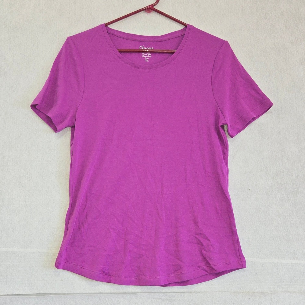 Chicos Ultimate Tee Purple Short Sleeve Cotton Crew Neck T-Shirt Womens Size 1 M